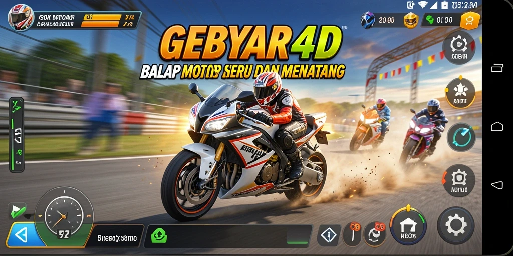 Tampilan gameplay GEBYAR4D yang mendebarkan dengan aksi balap motor.